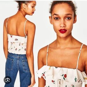 Zara Trafaluc Collection Smocked Floral Crop Top Size S